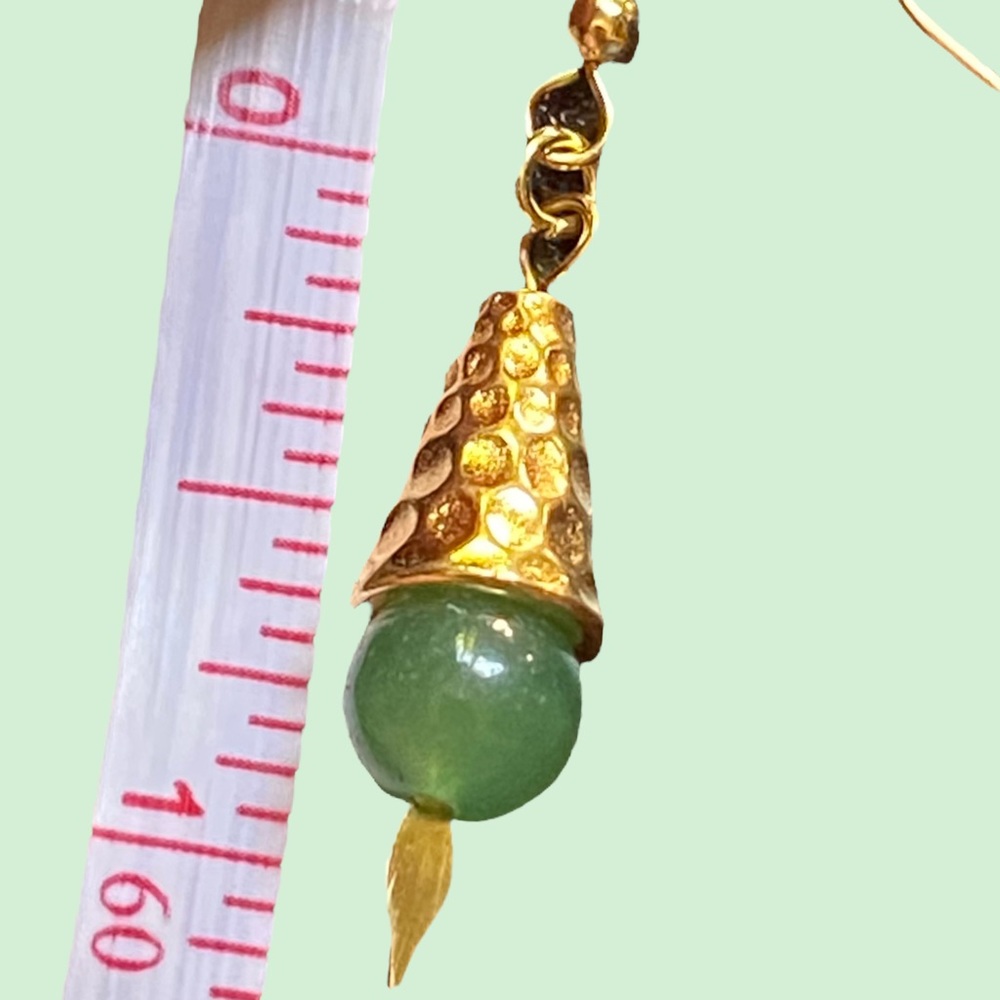 HAND CRAFTED Earrings Aventurine Beads Dangle Drop Long Natural Stones Pierced - Picture 7 of 8
